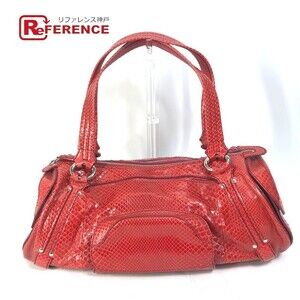 Celine Travel Bag Shoulder Boston Python Leather Red